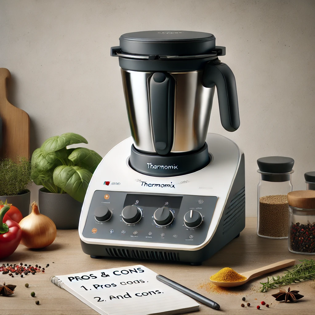 Thermomix na stole z notatką zalet i wad